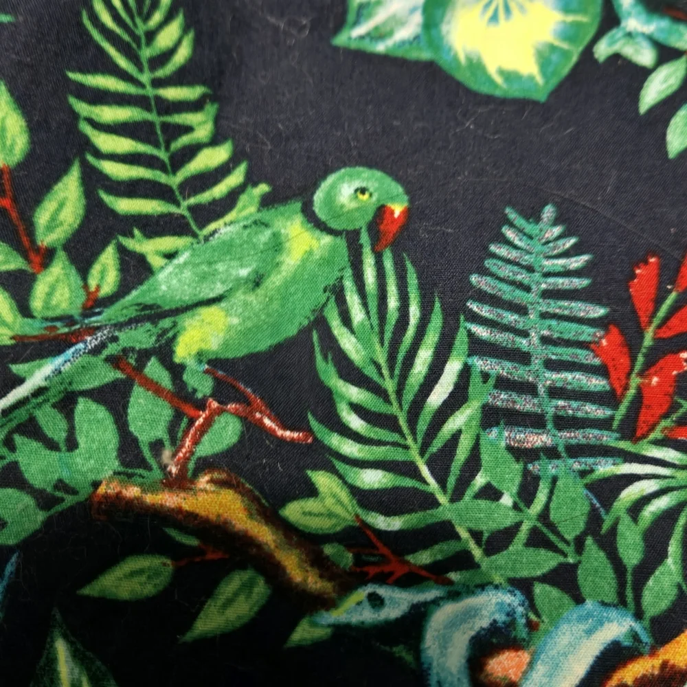 TCP toddler Hawaiian jungle animals button down shirt, tiger parrot crocodile 3T